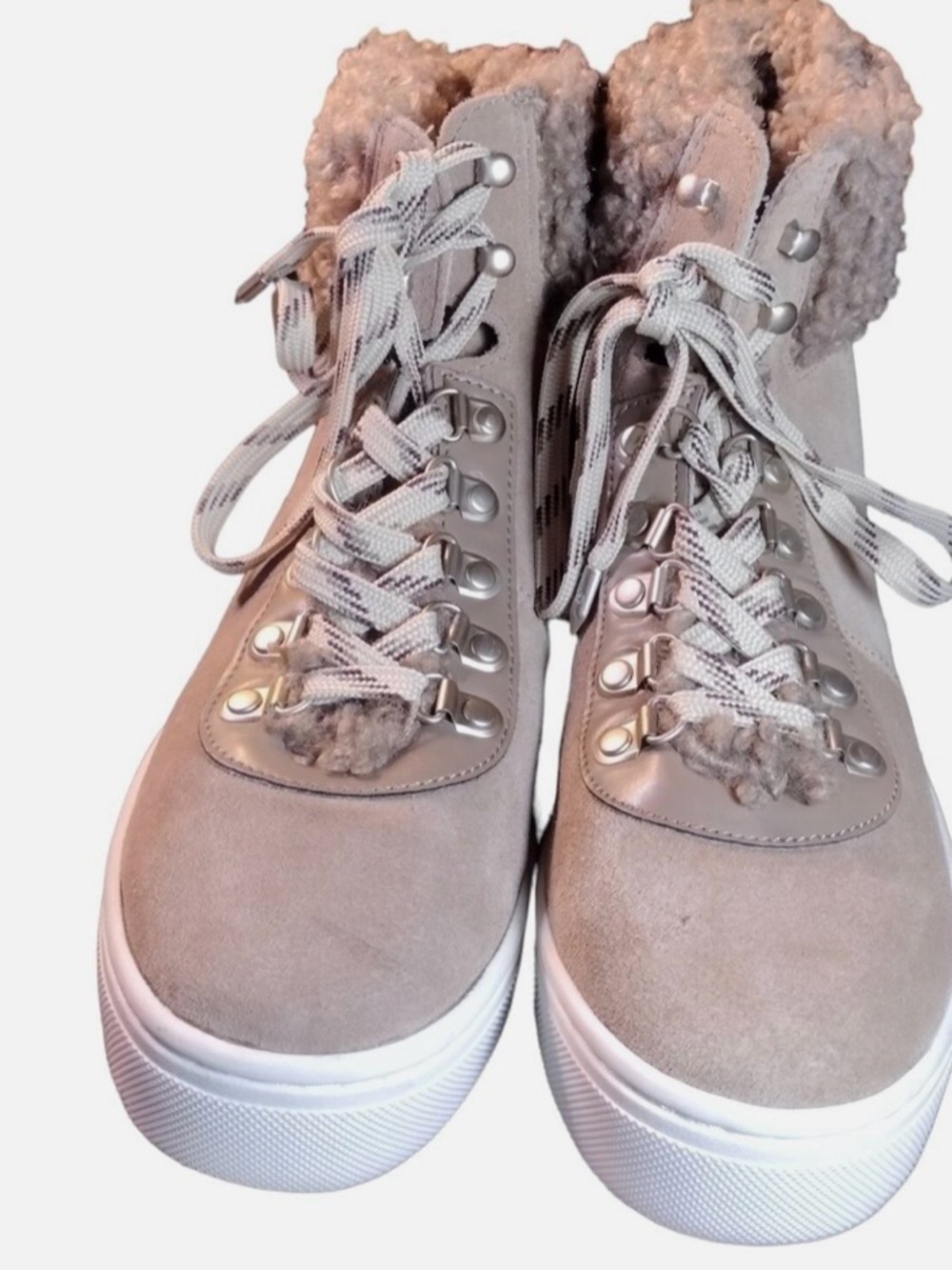 Women’s Sam Edelman Luther Taupe Suede Lace-Up Shearling High-Top Sneakers 7.5